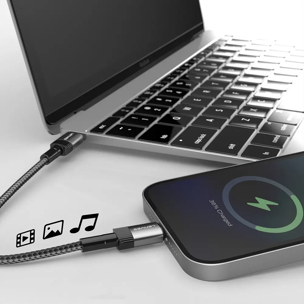 Lenyes LC546 USB-A to Lightning Örgülü Şarj ve Data Kablosu, 12W 1 m