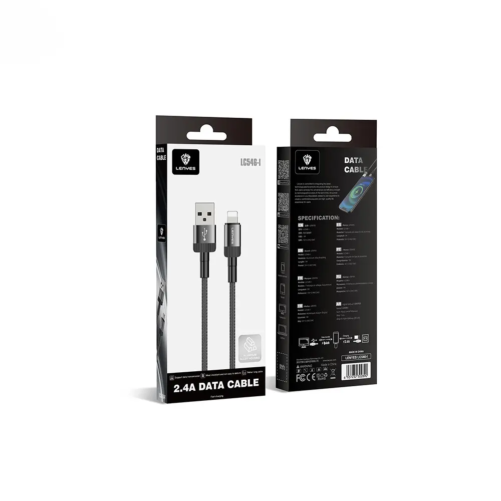 Lenyes LC546 USB-A to Lightning Örgülü Şarj ve Data Kablosu, 12W 1 m