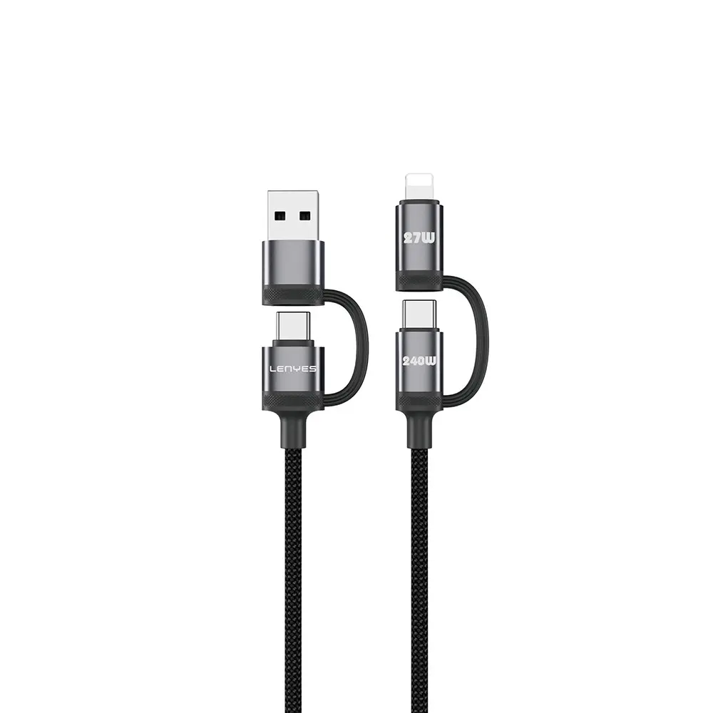 Lenyes LC557 4'ü 1 Arada 240W Örgülü Şarj ve Data Kablosu, 1 m