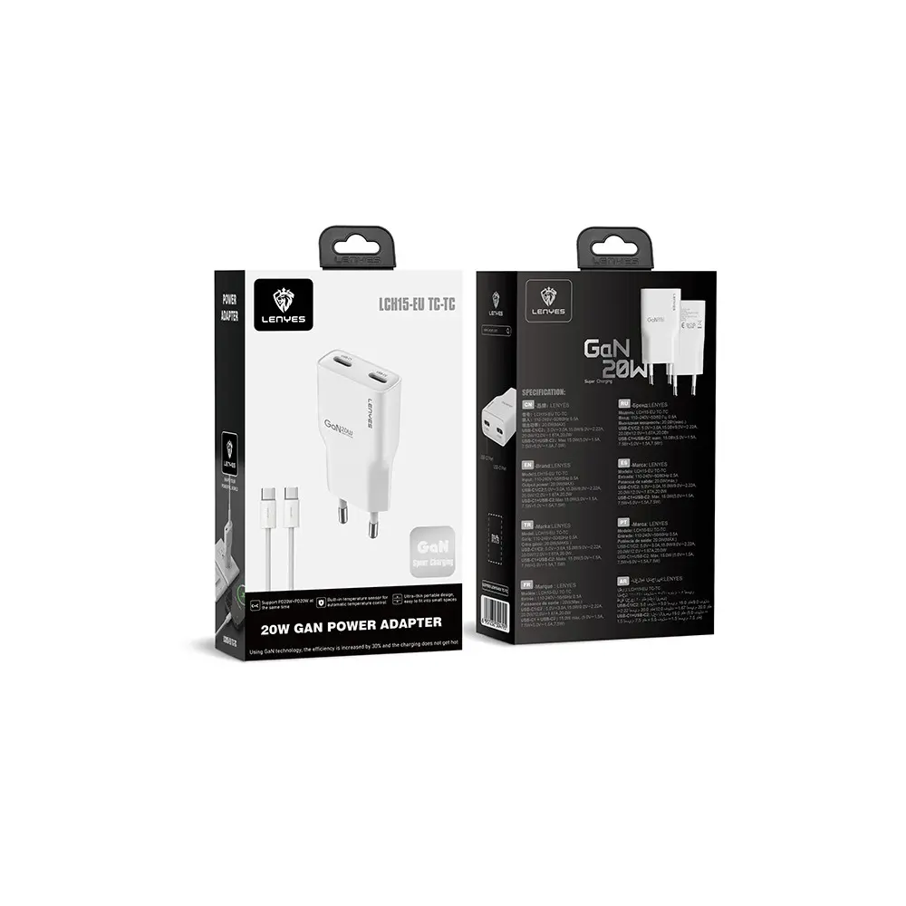 Lenyes LCH15 20W GaN Şarj Adaptörü ve Type-C to Type-C Kablo Seti