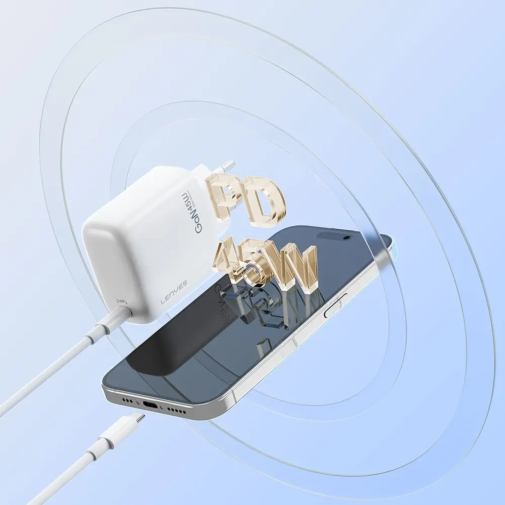 Lenyes LCH91 20W GaN Şarj Adaptörü, Type-C ve USB Çift Çıkışlı