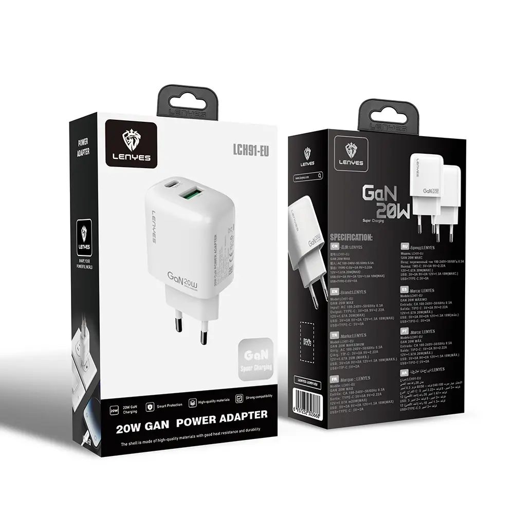 Lenyes LCH91 20W GaN Şarj Adaptörü, Type-C ve USB Çift Çıkışlı