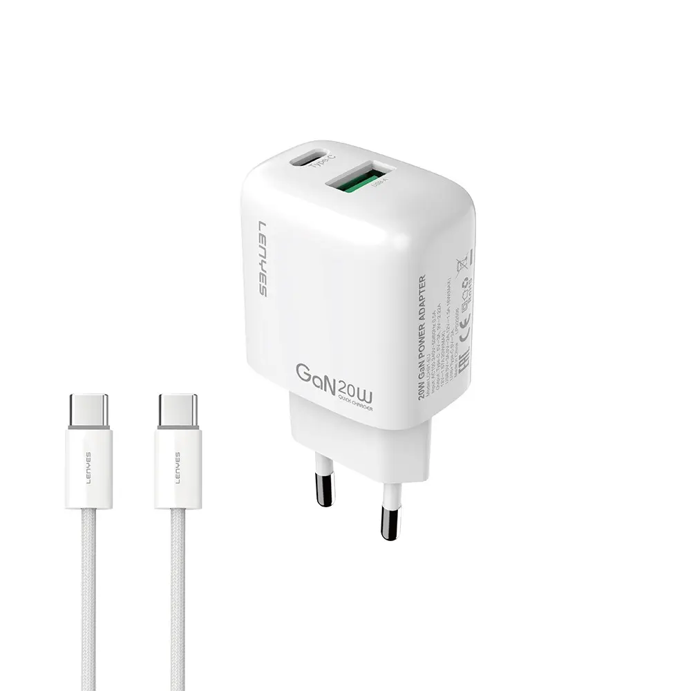 Lenyes LCH91-TC-TC 20W GaN Type-C ve USB Şarj Adaptörü Seti