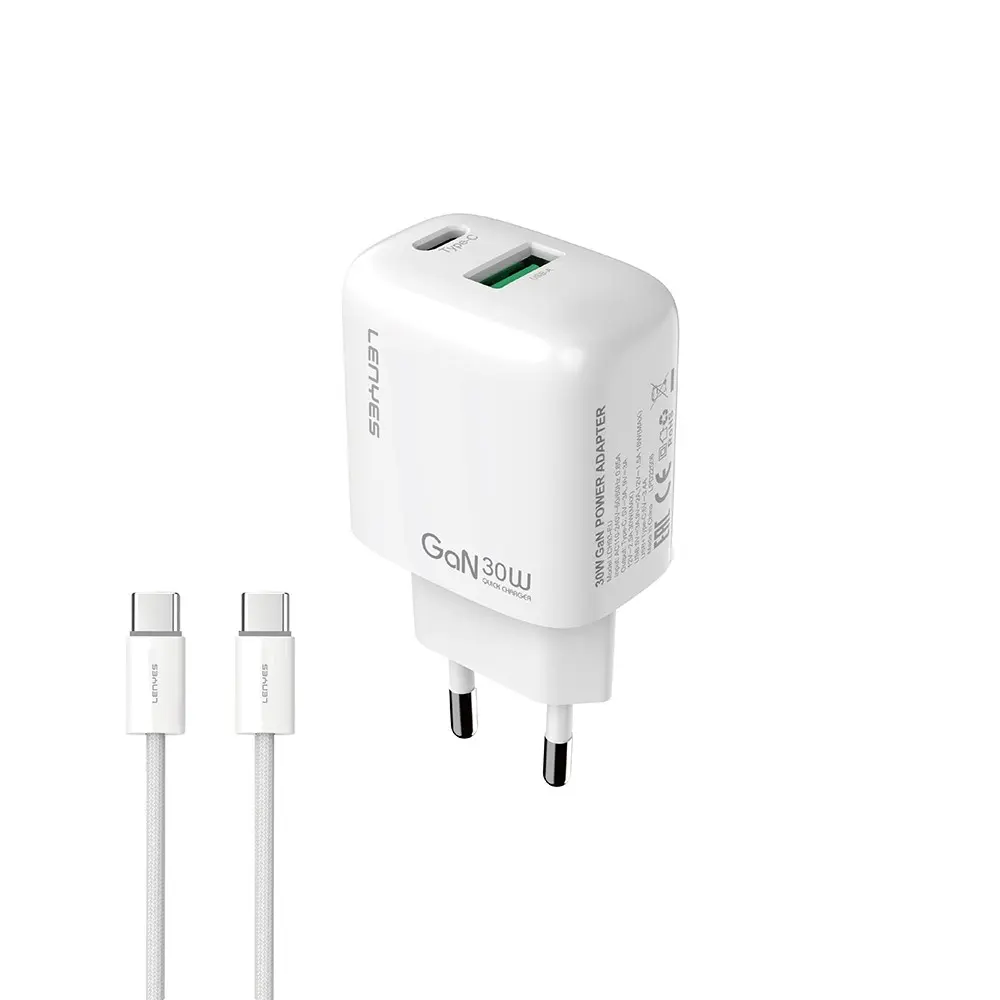 Lenyes LCH93-TC-TC 30W GaN PD ve USB Şarj Adaptörü Seti, Type-C Kablo Dahil
