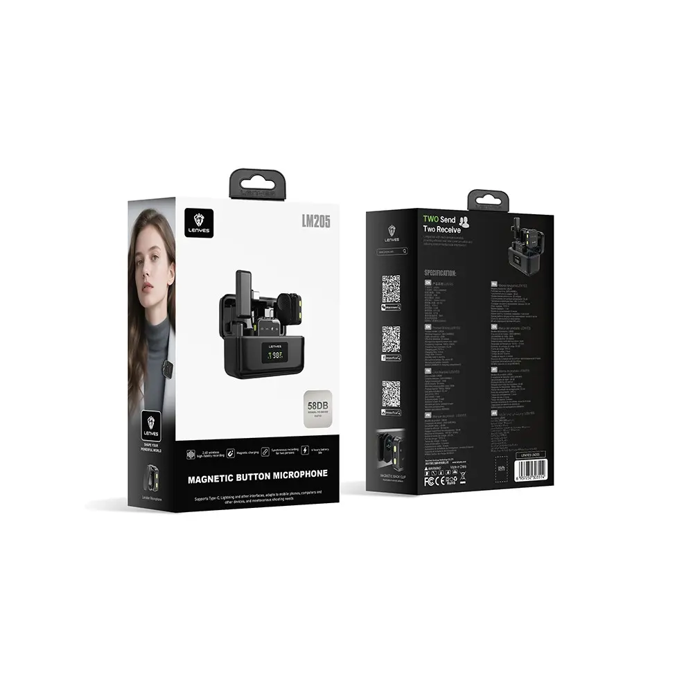 Lenyes LM205 Kablosuz Yaka Mikrofonu, Type-C ve Lightning Bağlantılı