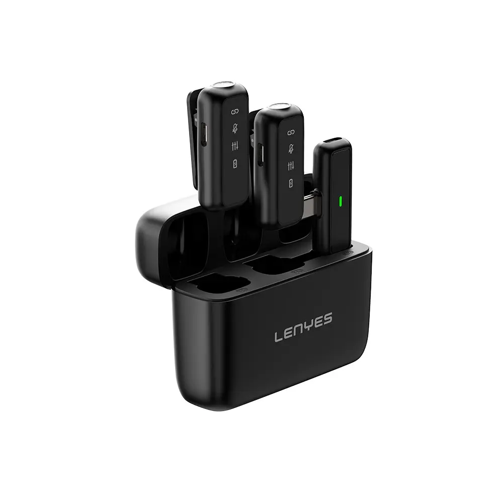 Lenyes LM201 Kablosuz Yaka Mikrofonu, Çift Verici ve Lightning Şarj