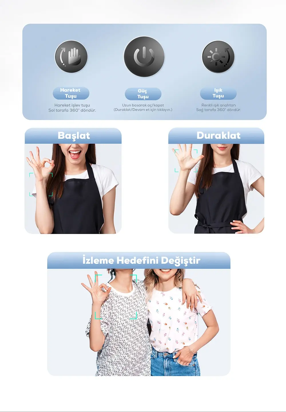 Lenyes LPH104 360° Dönebilen Yüz Takip Standı, Canlı Yayın için