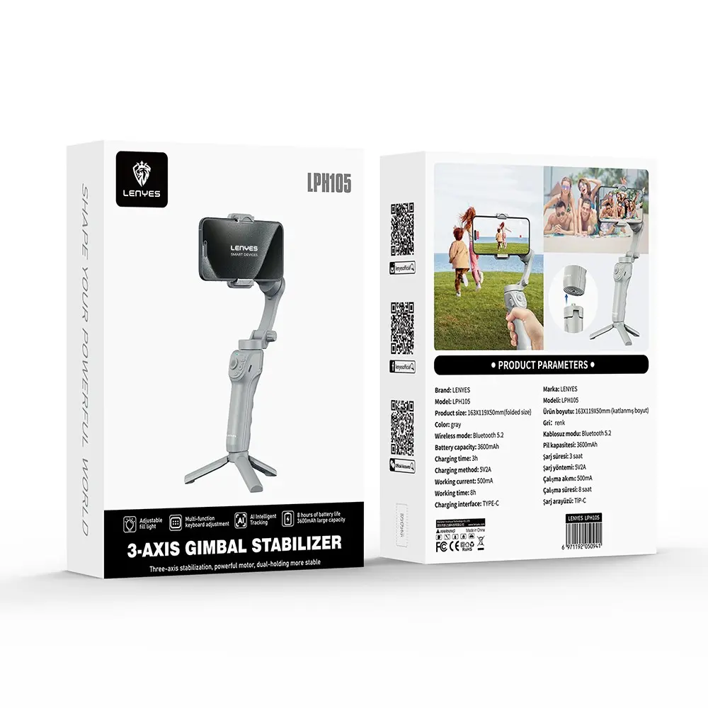 Lenyes LPH105 Taşınabilir 3 Eksenli Gimbal Stabilizatör