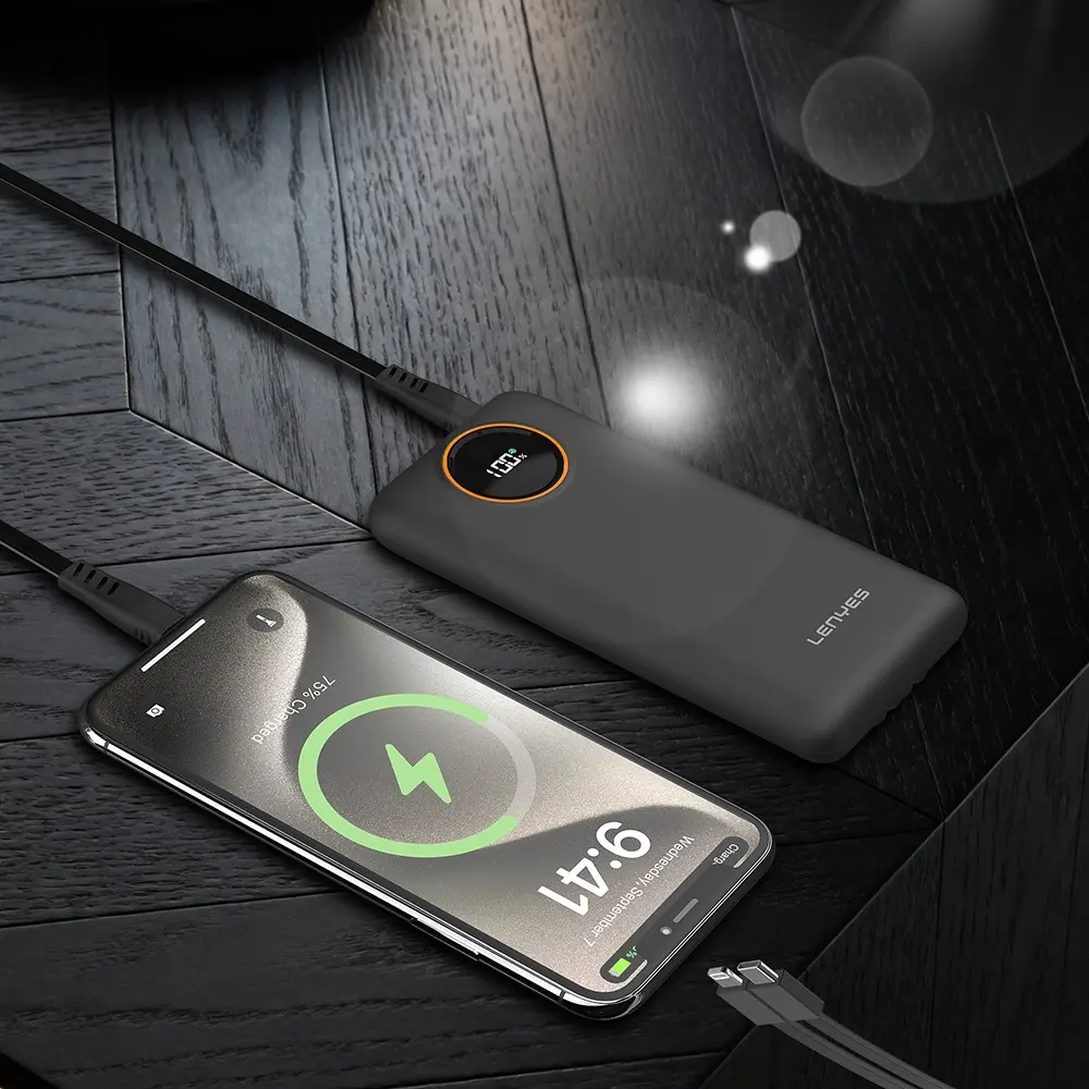 Lenyes P852L 20000mAh 22.5W Powerbank, Type-C ve Lightning Kablolu