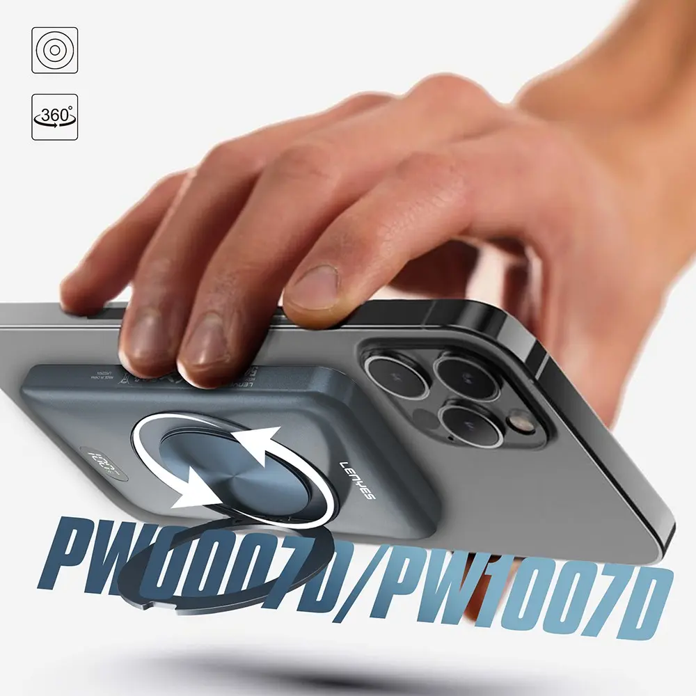Lenyes PW0007D 5000mAh Kablosuz Powerbank, 20W ve Yüzük Standlı