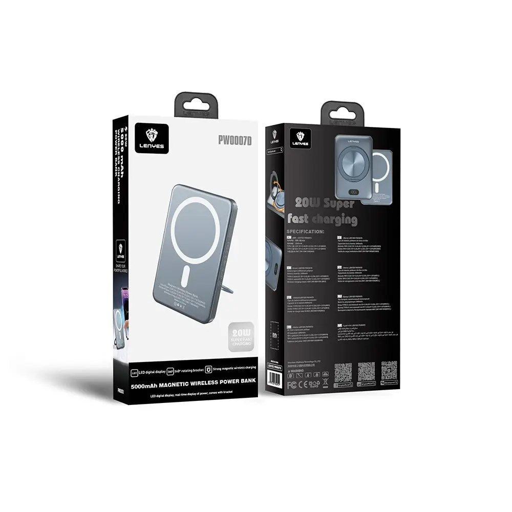 Lenyes PW0007D 5000mAh Kablosuz Powerbank, 20W ve Yüzük Standlı