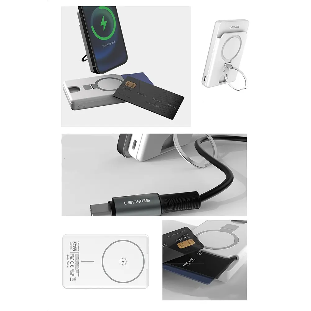 Lenyes PW0006D 5000mAh Kablosuz Powerbank, PD 20W ve Kartlıklı Stand