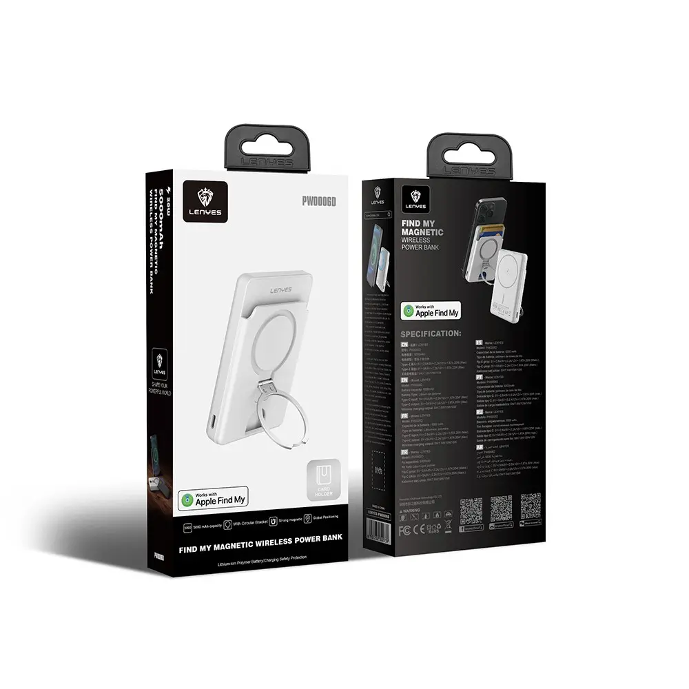 Lenyes PW0006D 5000mAh Kablosuz Powerbank, PD 20W ve Kartlıklı Stand