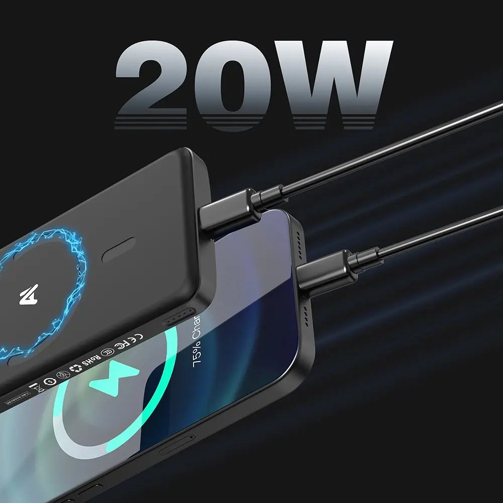 Lenyes PW0008D 5000mAh Kablosuz Powerbank, PD 20W ve LED Ekranlı