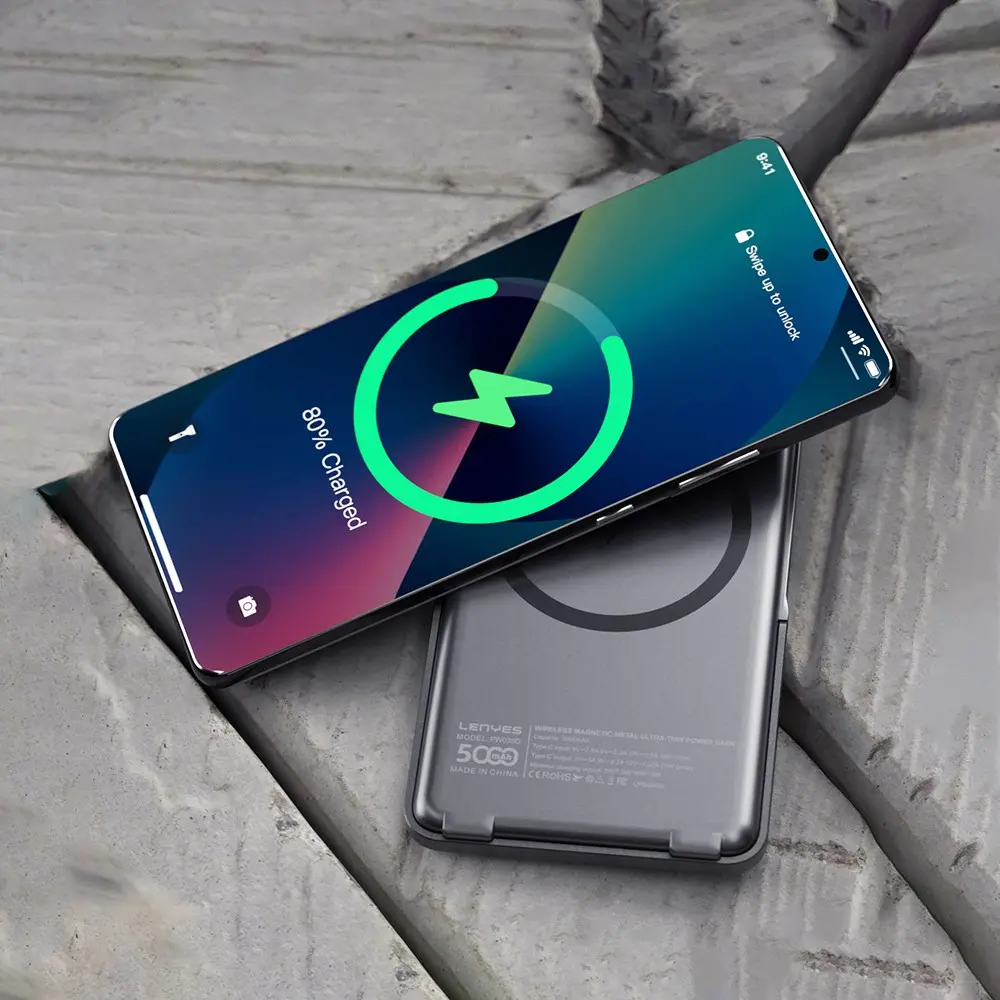 Lenyes PW038D 5000mAh Manyetik Standlı Kablosuz Powerbank, 20W PD