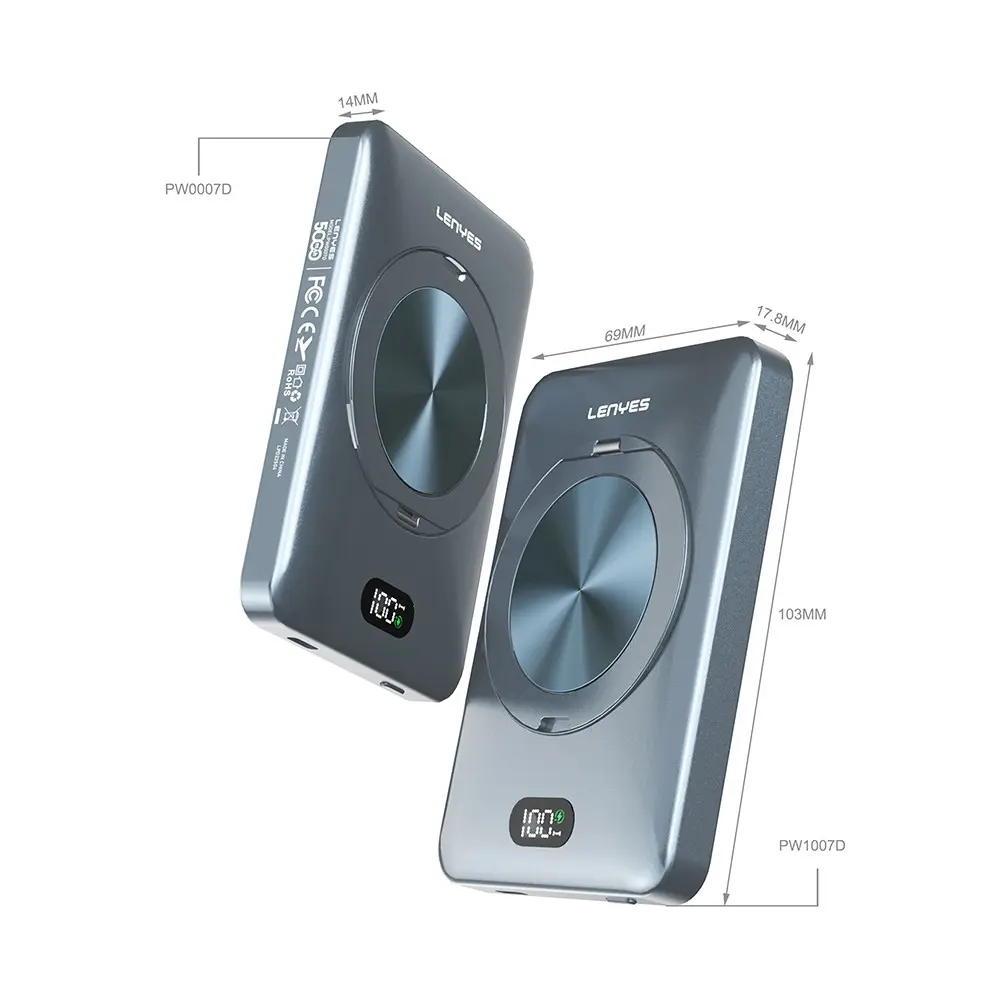 Lenyes PW1007D 10000mAh Kablosuz Powerbank, 20W ve Yüzük Standlı