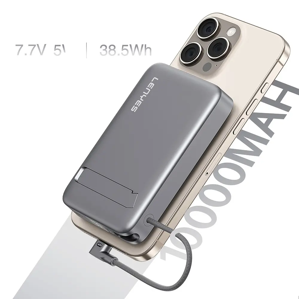 Lenyes PW1009D 10000mAh Qi2 Kablosuz Şarjlı Powerbank, 35W PD ve Standlı