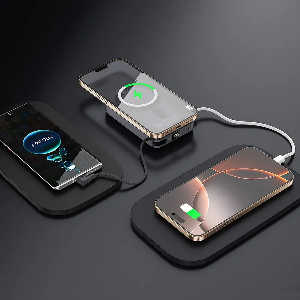 Lenyes PW1009D 10000mAh Qi2 Kablosuz Şarjlı Powerbank, 35W PD ve Standlı