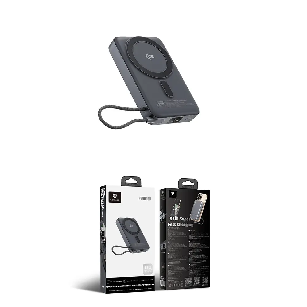 Lenyes PW1009D 10000mAh Qi2 Kablosuz Şarjlı Powerbank, 35W PD ve Standlı