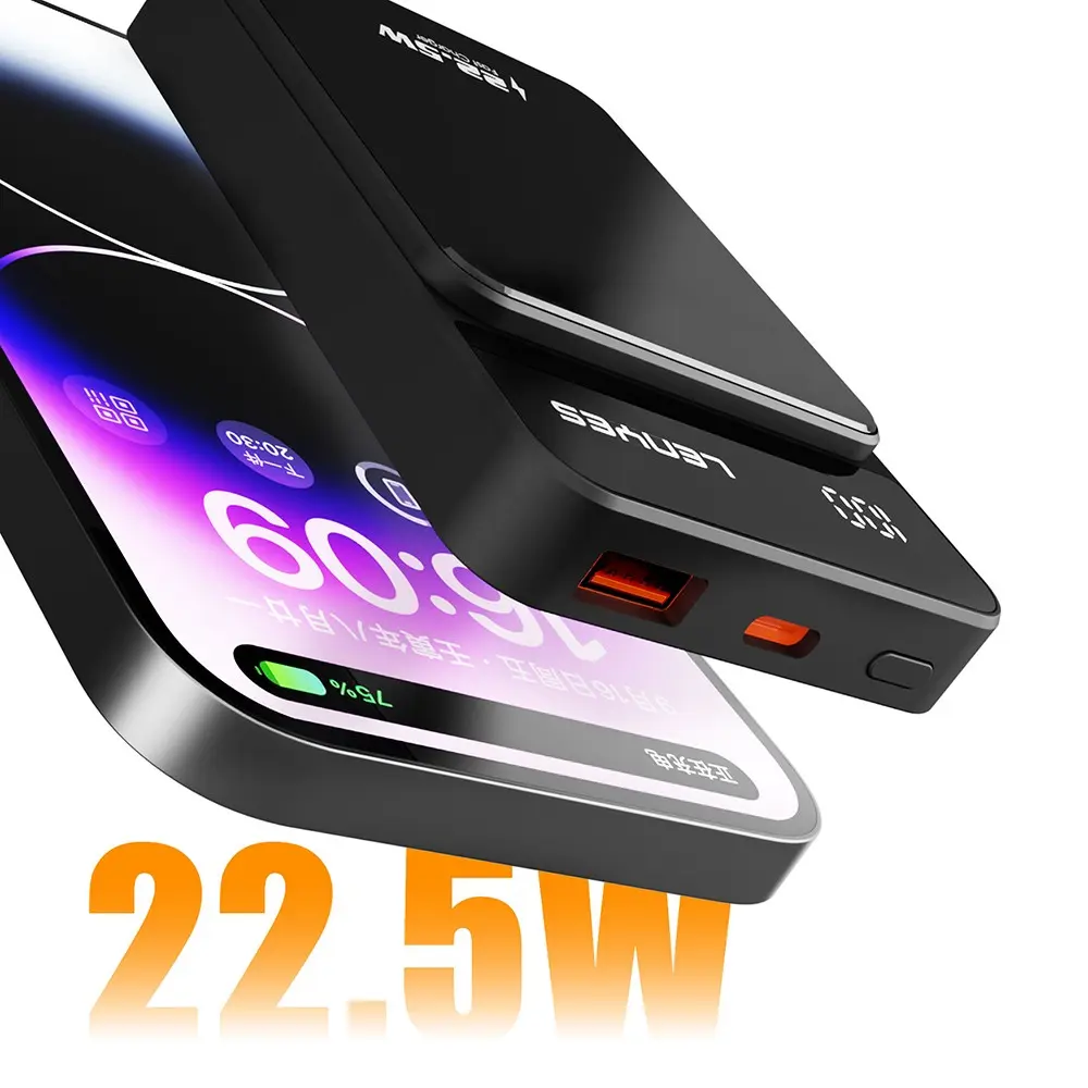 Lenyes PW126D 10.000mAh Powerbank, 22.5W Hızlı Şarj ve 15W Manyetik Kablosuz Şarj