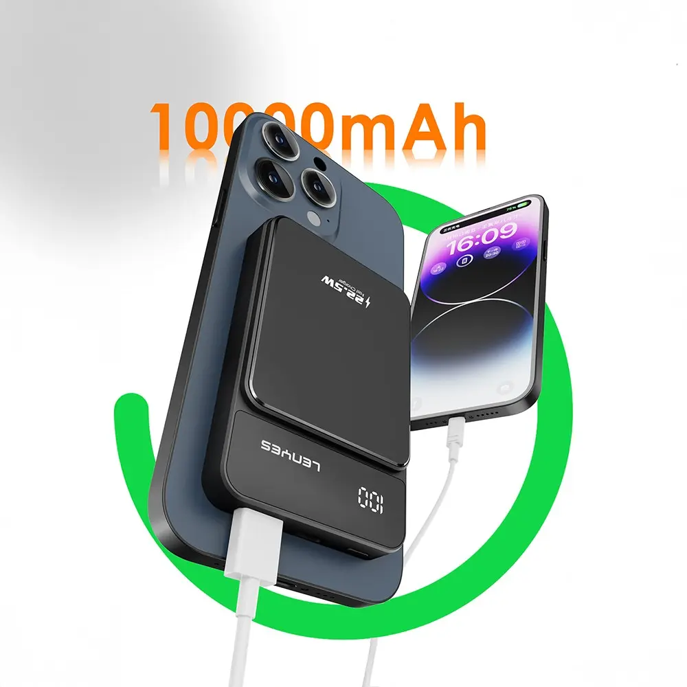 Lenyes PW126D 10.000mAh Powerbank, 22.5W Hızlı Şarj ve 15W Manyetik Kablosuz Şarj