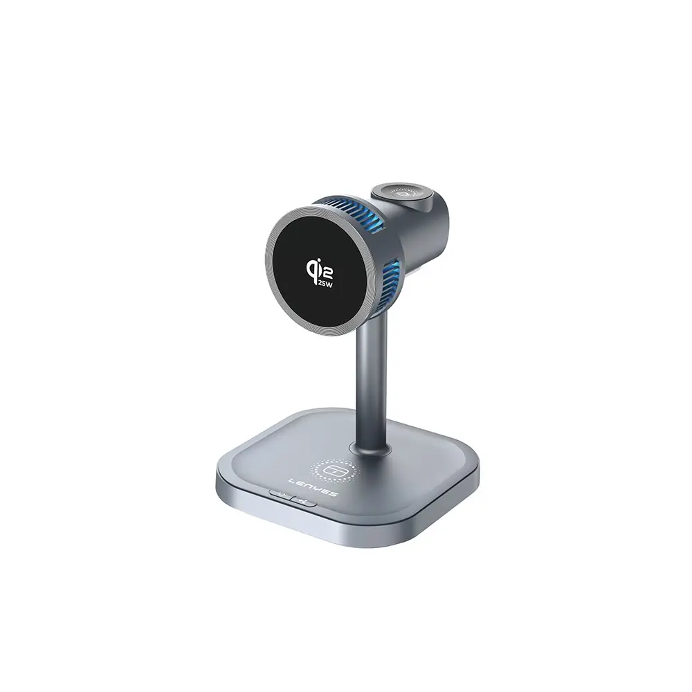 Lenyes PW323 Qi2 25W 3'ü 1 Arada Kablosuz Şarj Standı, Ambiyans Işıklı