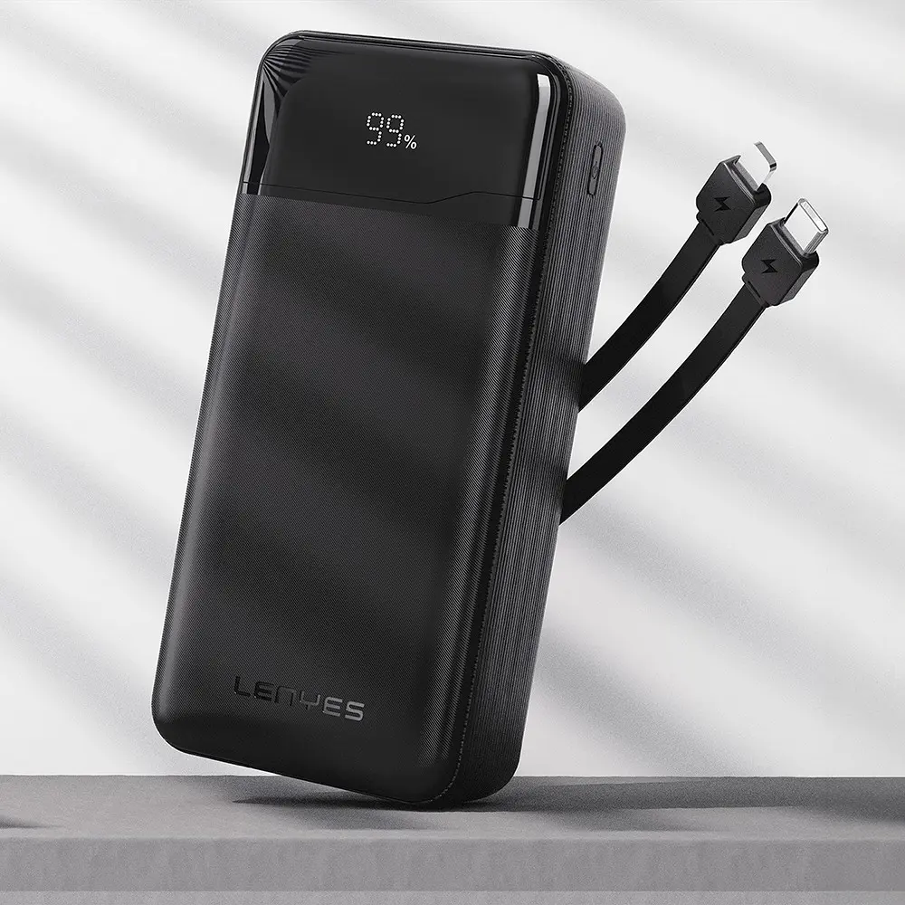 Lenyes PX280D 20.000mAh Powerbank, 22.5W ve Dahili Type-C / Lightning Kablo