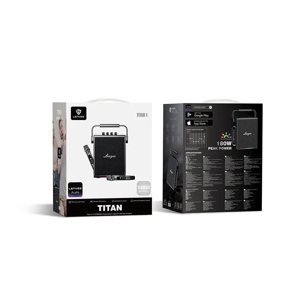 Lenyes Titan 1 Bluetooth Hoparlör, RGB Işıklı ve Çift Kablosuz Mikrofonlu