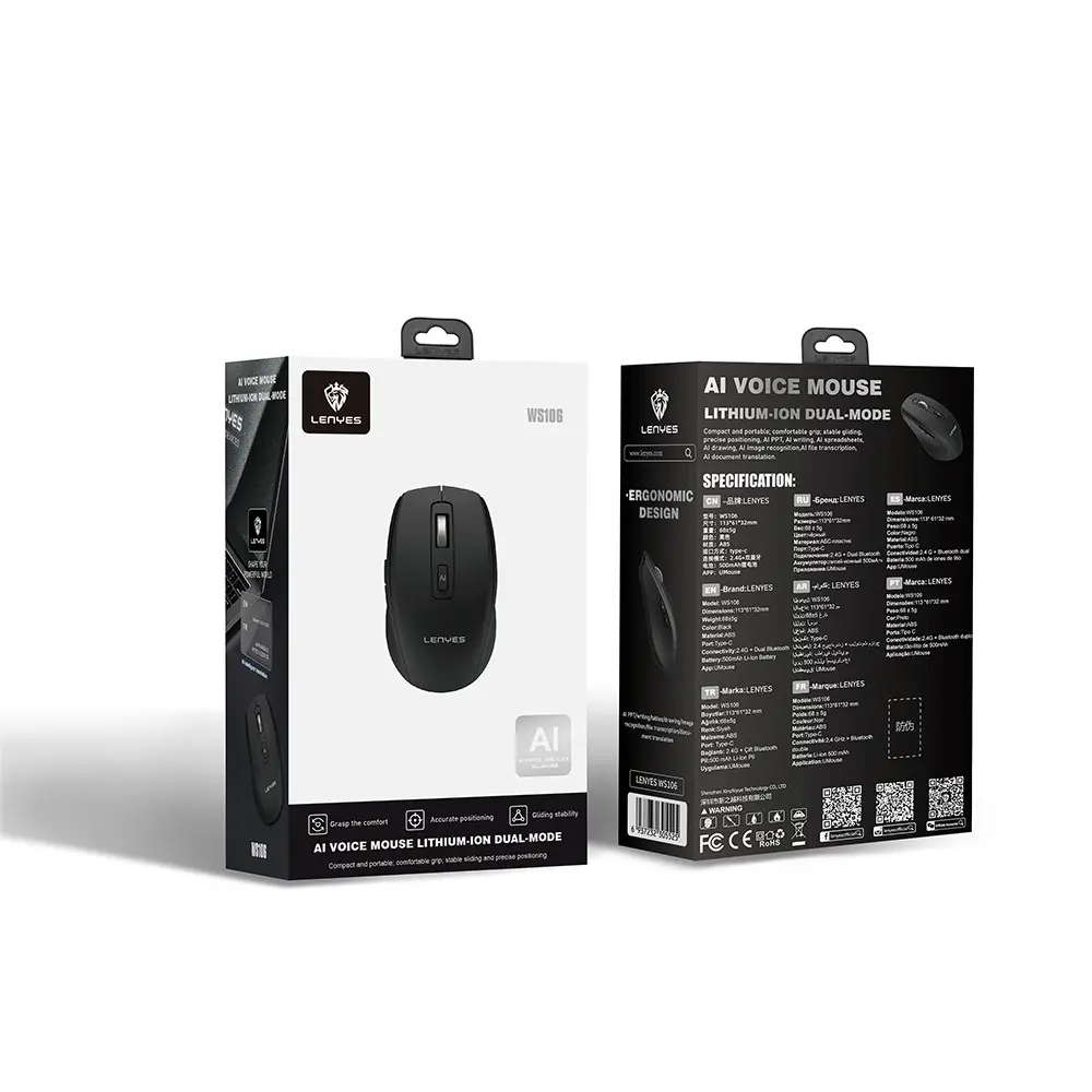 Lenyes WS106 Kablosuz Mouse, AI Tuşlu ve Çift Bluetooth Bağlantılı
