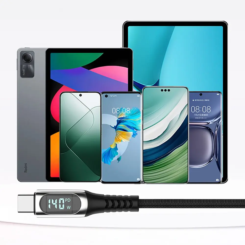 Micflip A08 Type-C to Type-C 140W PD Şarj ve Data Kablosu, LED Ekranlı 1 m