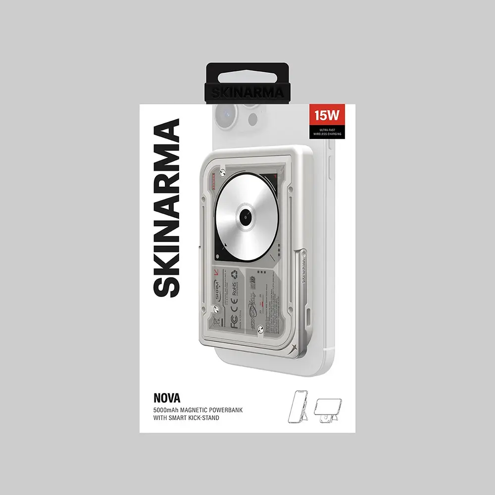 Skinarma Nexus Nova 5000mAh Powerbank, 20W PD ve Kablosuz Şarj - Standlı