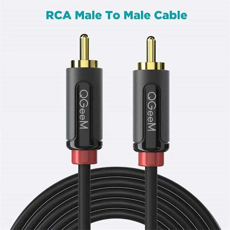 Qgeem QG-AU11 RCA Aux Ses Kablosu, 1.83 m Altın Kaplama Uçlu