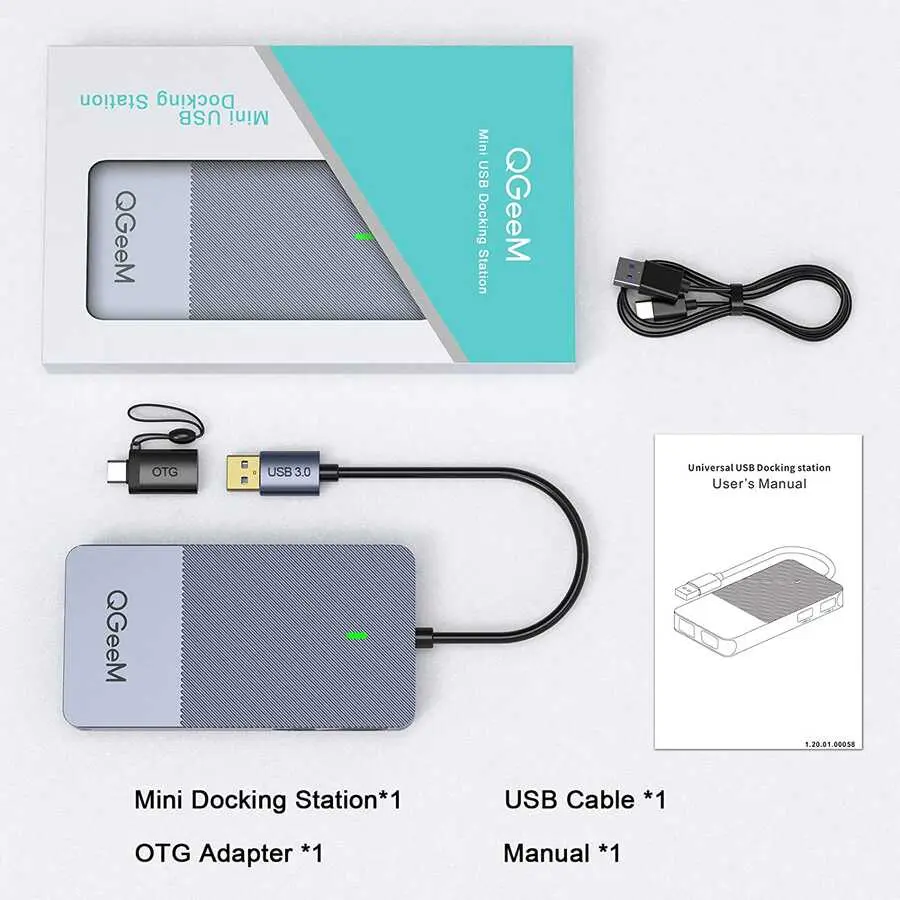 Qgeem QG-D3908 USB Hub, 2x HDMI, VGA, RJ45 Ethernet ve SD Kart Okuyuculu