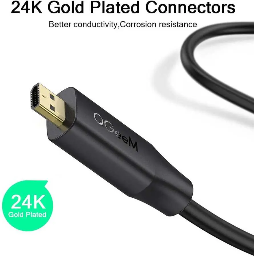 Qgeem QG-HD21 Micro HDMI Kablo, 25 cm, 4K 60 Hz, Altın Kaplama