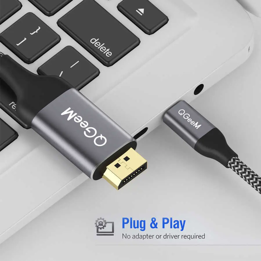 Qgeem QG-UA13 Type-C to DisplayPort Görüntü Kablosu, 4K 60 Hz