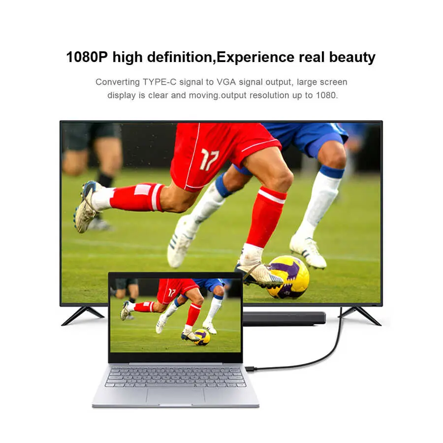Qgeem QG-UA17 Type-C to VGA Adaptör Kablosu, 1080p 60Hz 1.8 m