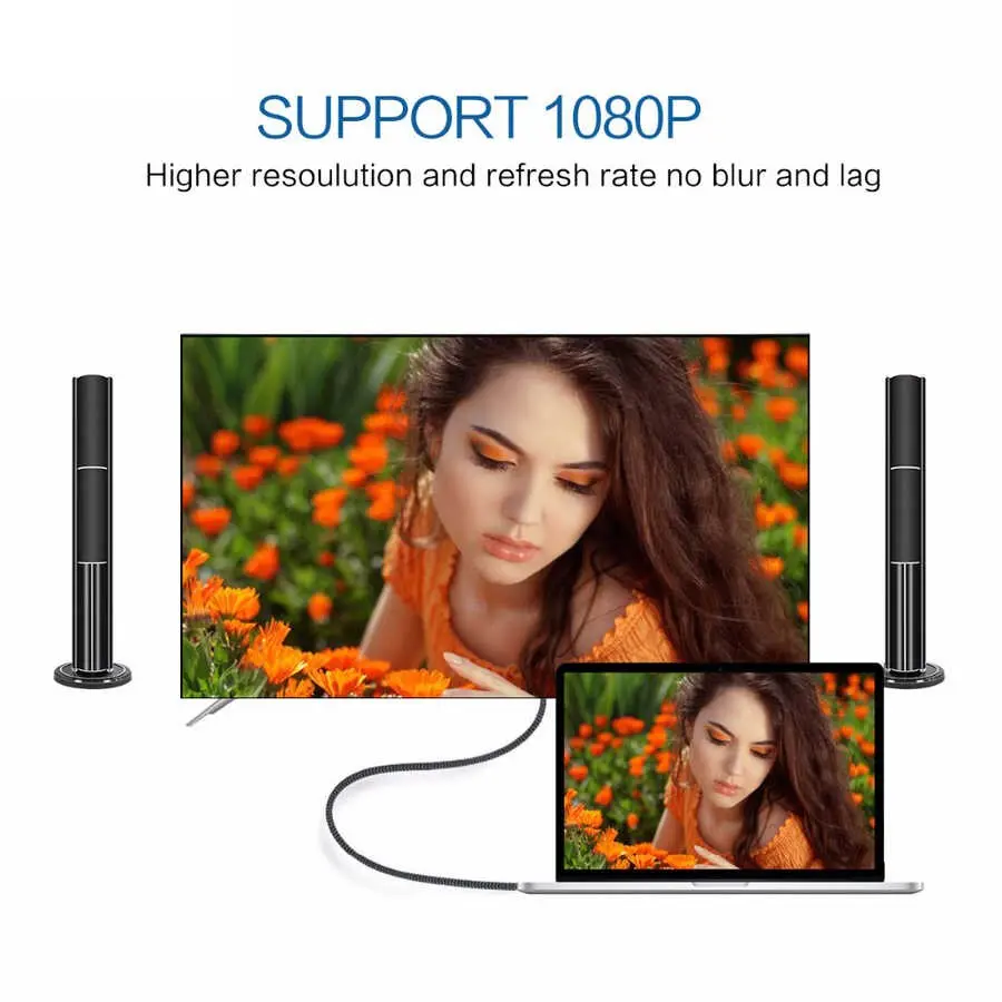 Qgeem QG-UA17 Type-C to VGA Adaptör Kablosu, 1080p 60Hz 1.8 m