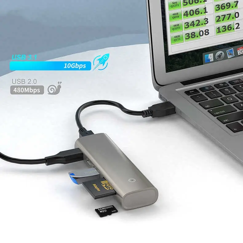 Qgeem QG-UH05 6'sı 1 Arada Type-C Hub, 22 cm, SD ve Micro SD Girişli