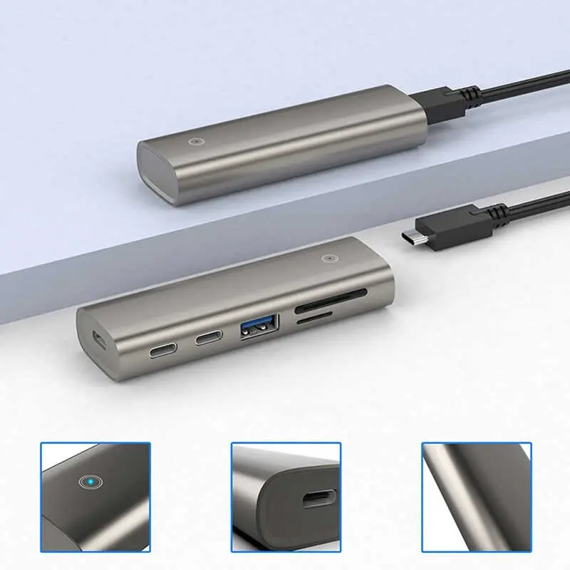 Qgeem QG-UH05 6'sı 1 Arada Type-C Hub, 22 cm, SD ve Micro SD Girişli