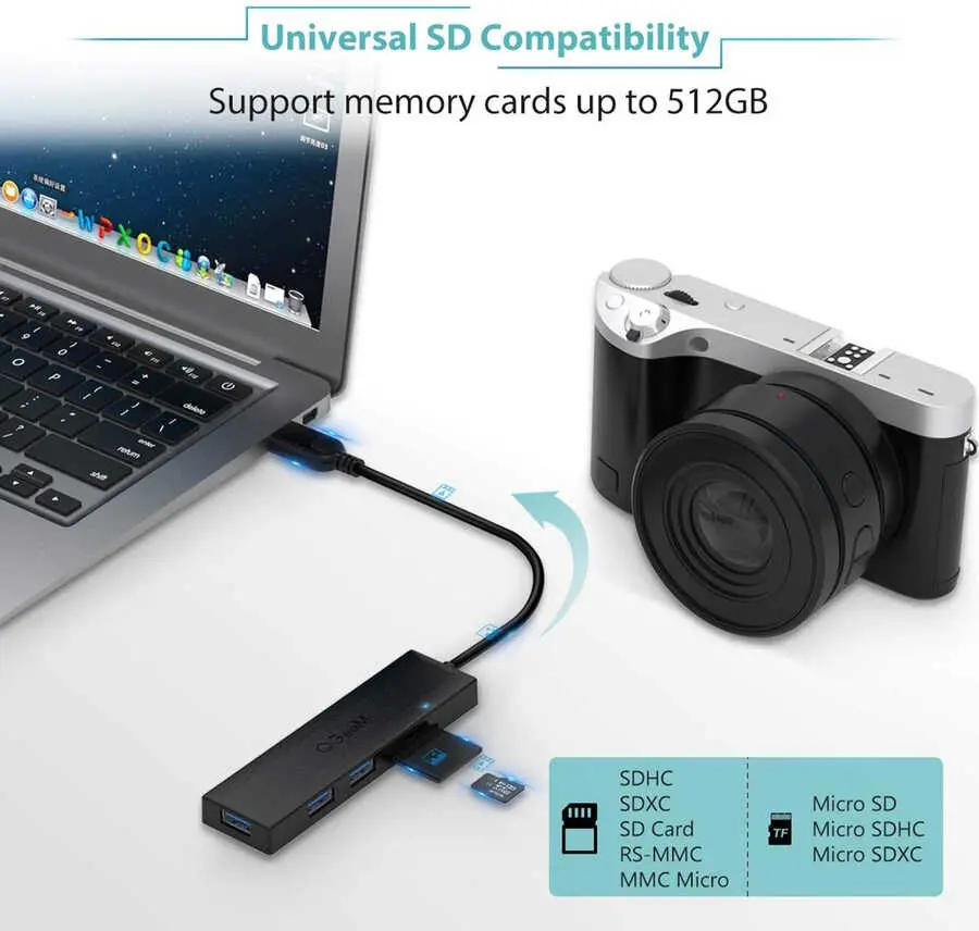Qgeem QG-UH05 USB Hub, 3 USB 3.0 ve SD Kart Okuyuculu