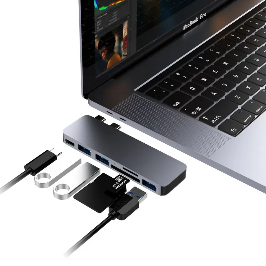 Qgeem QG-UH06 USB Hub, 3 USB 3.0 ve Type-C Çıkışlı, SD Kart Okuyuculu