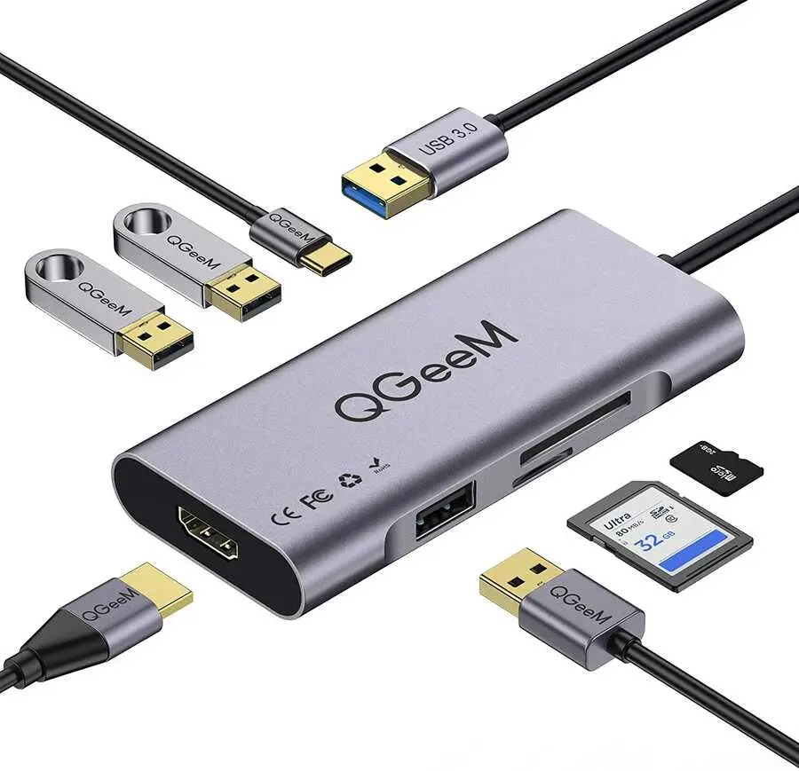 Qgeem QG-UH07-A Type-C Hub, USB 3.0, HDMI 4K, SD Kart ve 85W