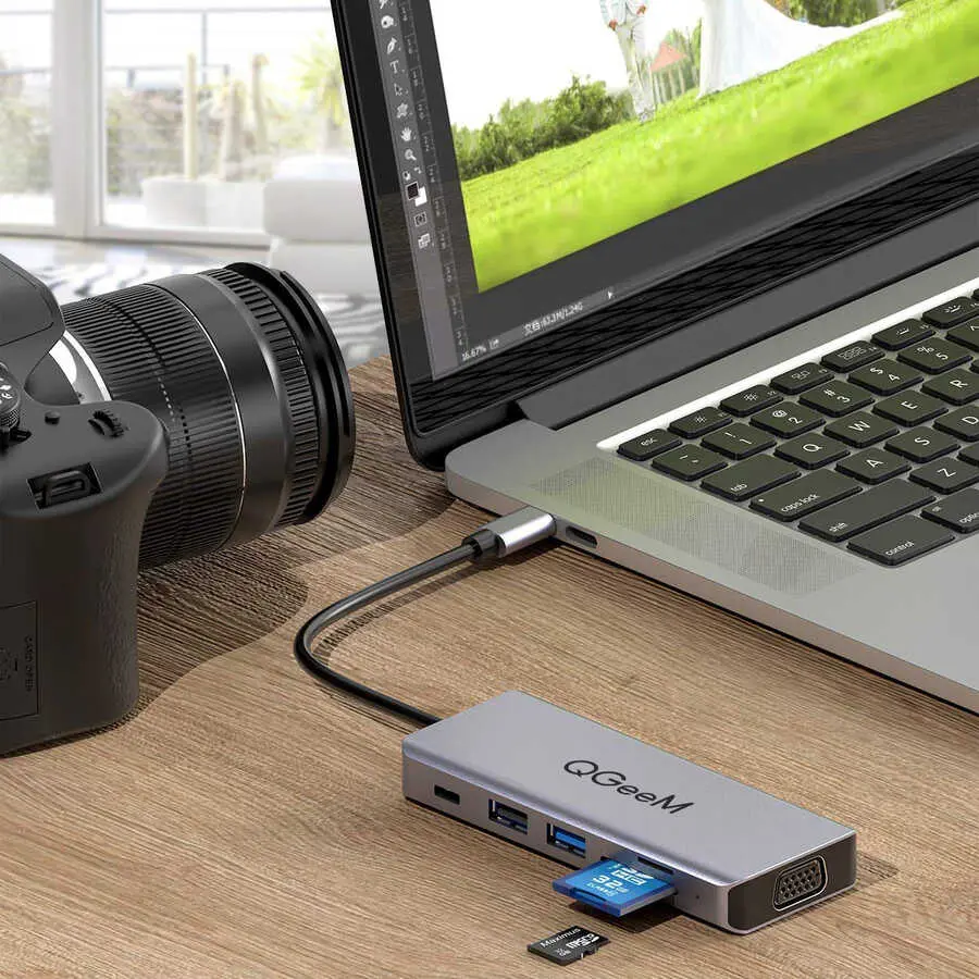 Qgeem QG-UH09 9 İşlevli USB Hub, HDMI ve VGA Çıkışlı