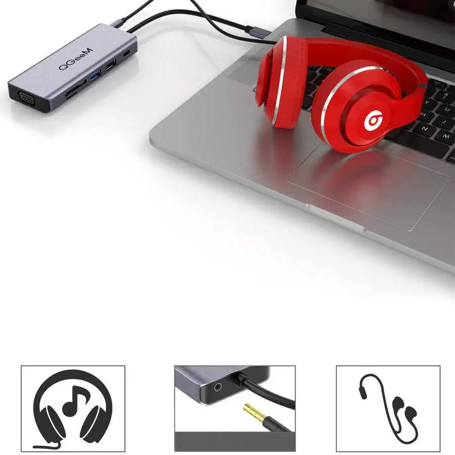 Qgeem QG-UH09 9 İşlevli USB Hub, HDMI ve VGA Çıkışlı
