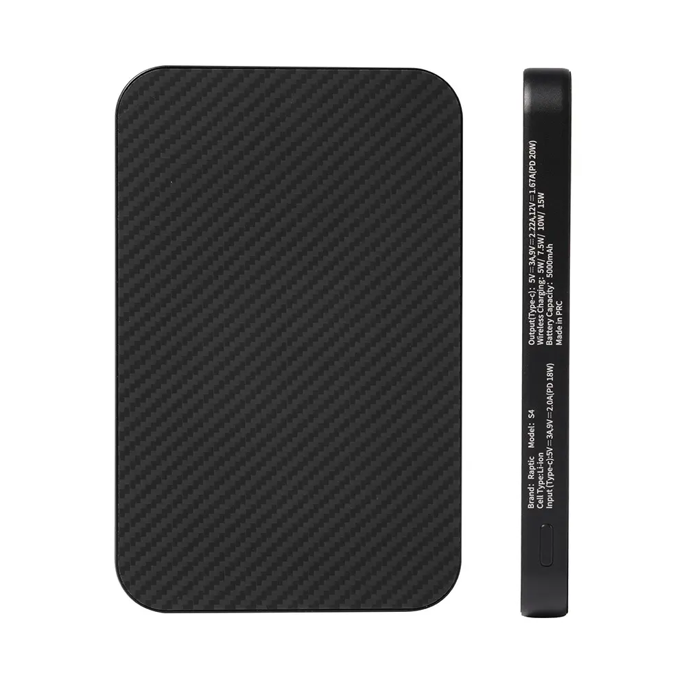 Raptic S4 Aramid 600D MagSafe Uyumlu 5000mAh Powerbank, 15W Kablosuz Şarj