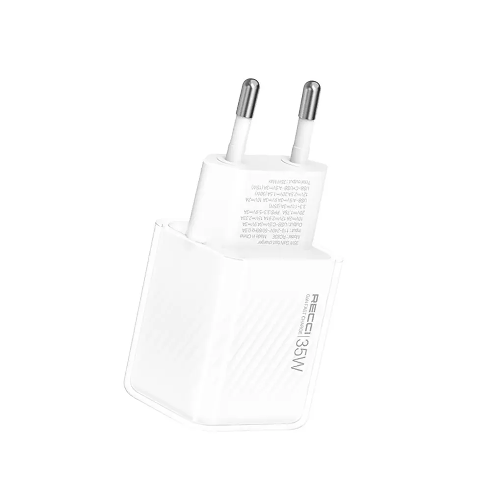 Recci RC83E 35W GaN Şarj Adaptörü, USB-C PD ve USB-A QC3.0