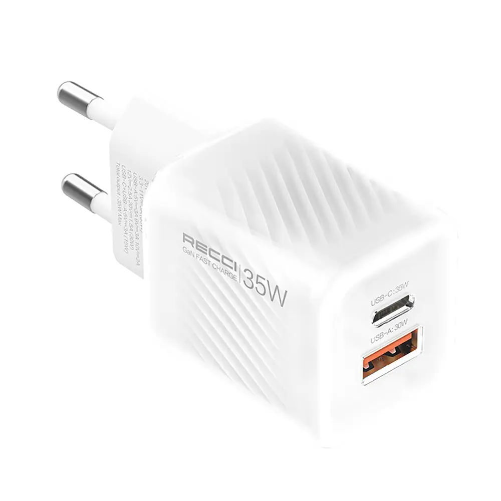 Recci RC83E 35W GaN Şarj Adaptörü, USB-C PD ve USB-A QC3.0