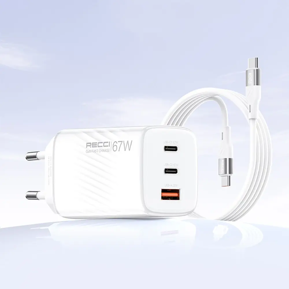 Recci RC85E GaN 67W Hızlı Şarj Adaptörü ve USB-C Kablo Seti
