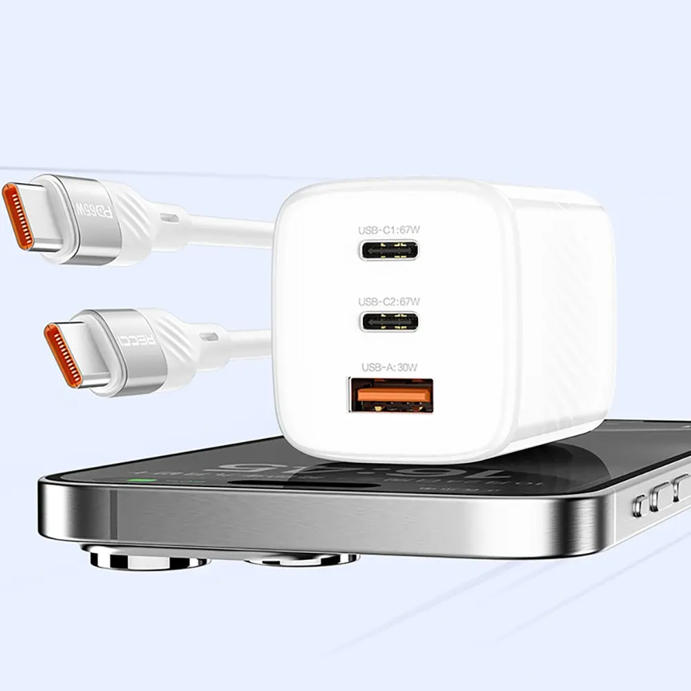 Recci RC85E GaN 67W Hızlı Şarj Adaptörü ve USB-C Kablo Seti