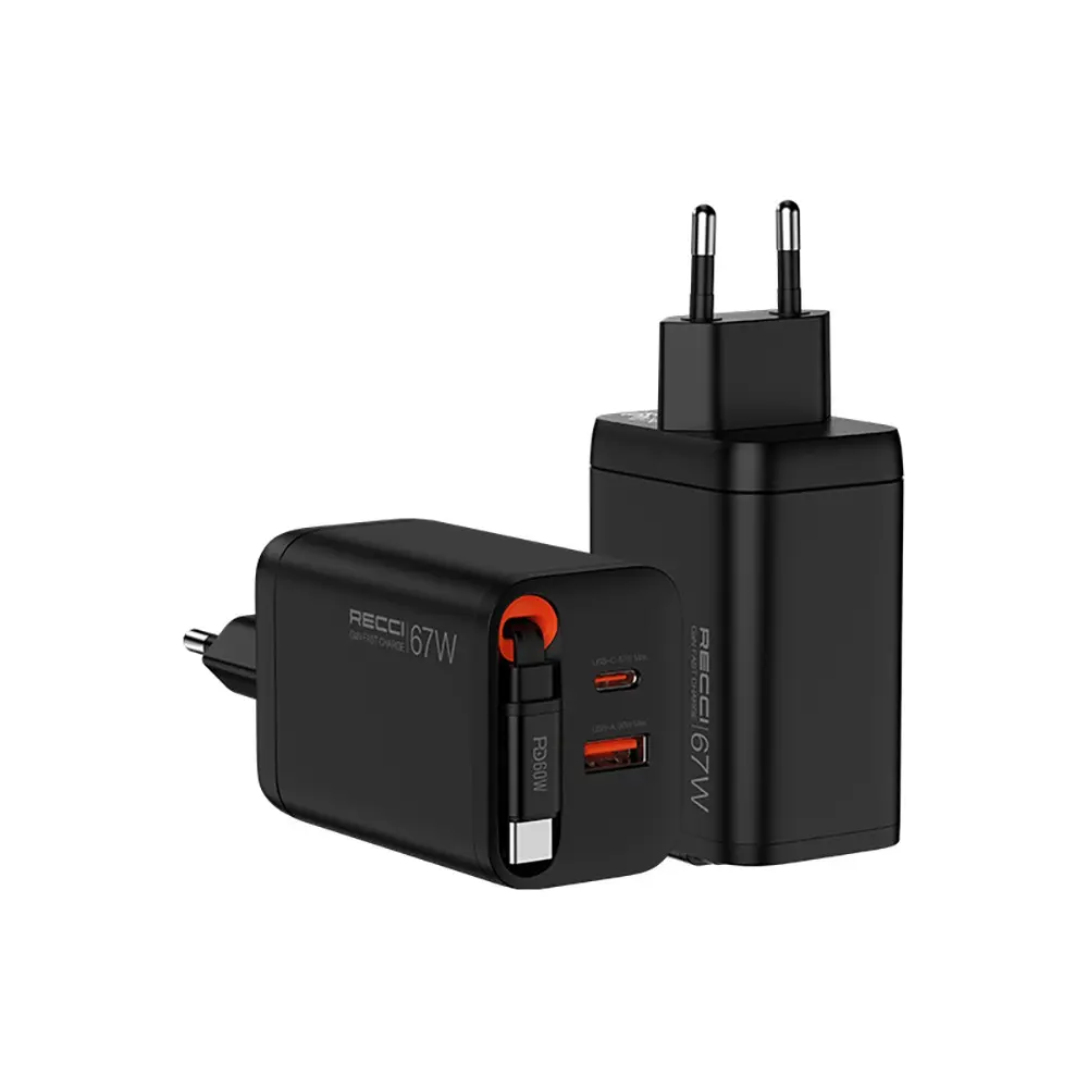 Recci RC103E GaN 67W Hızlı Şarj Adaptörü ve Type-C Kablo Seti